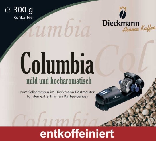 Columbia Rohkaffee entkoffeiniert